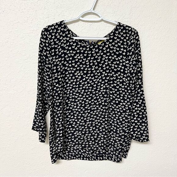 Maeve Tops - Anthropologie Linosa Heart Print Silk Top by Maeve  Black Size M